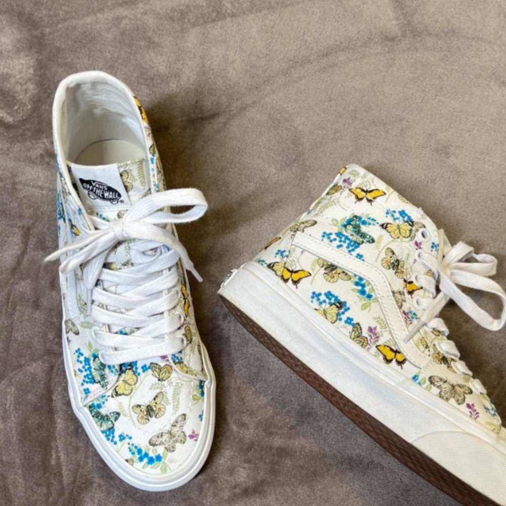 Vans white and blue butterflies High tops